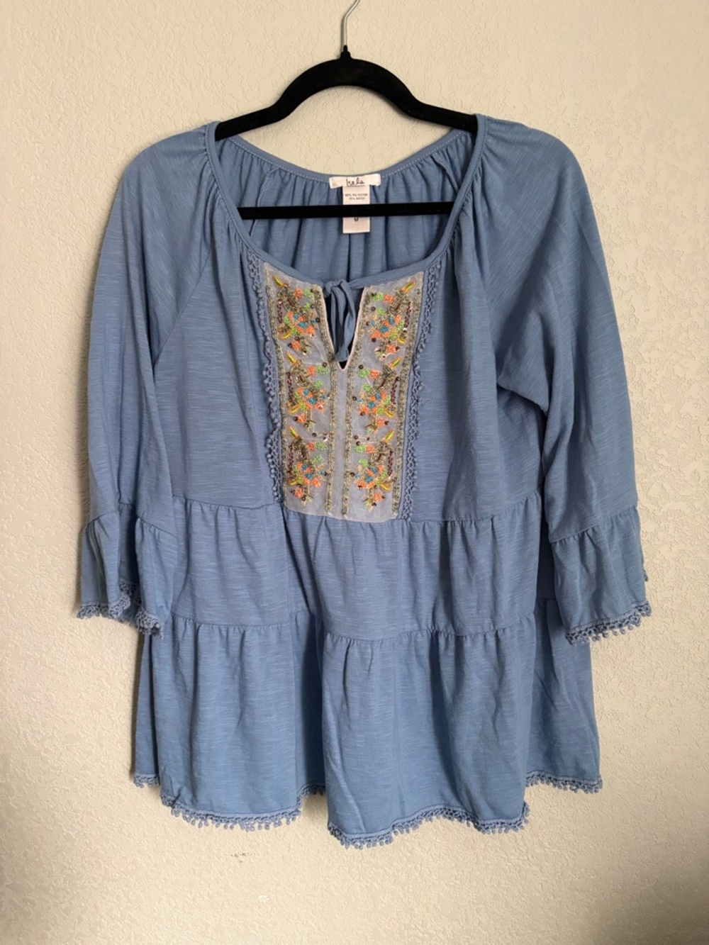 ISELA Beaded Baby Blue Top
